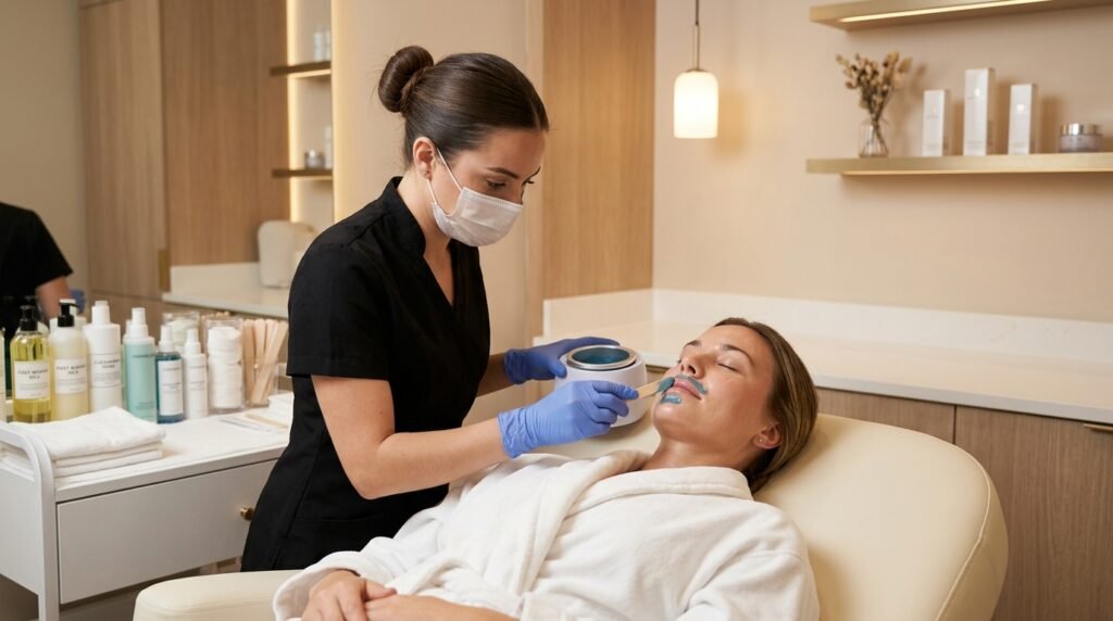 Facial Waxing in Atlanta, GA performed by a professional esthetician on a female client.